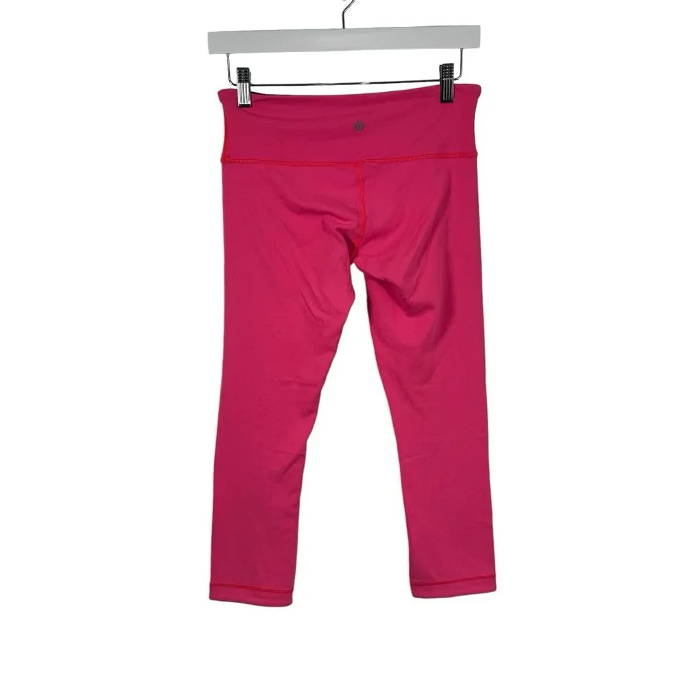 Lululemon Wunder Under Crop Pink Burgundy Reversible Leggings Womens Size 6